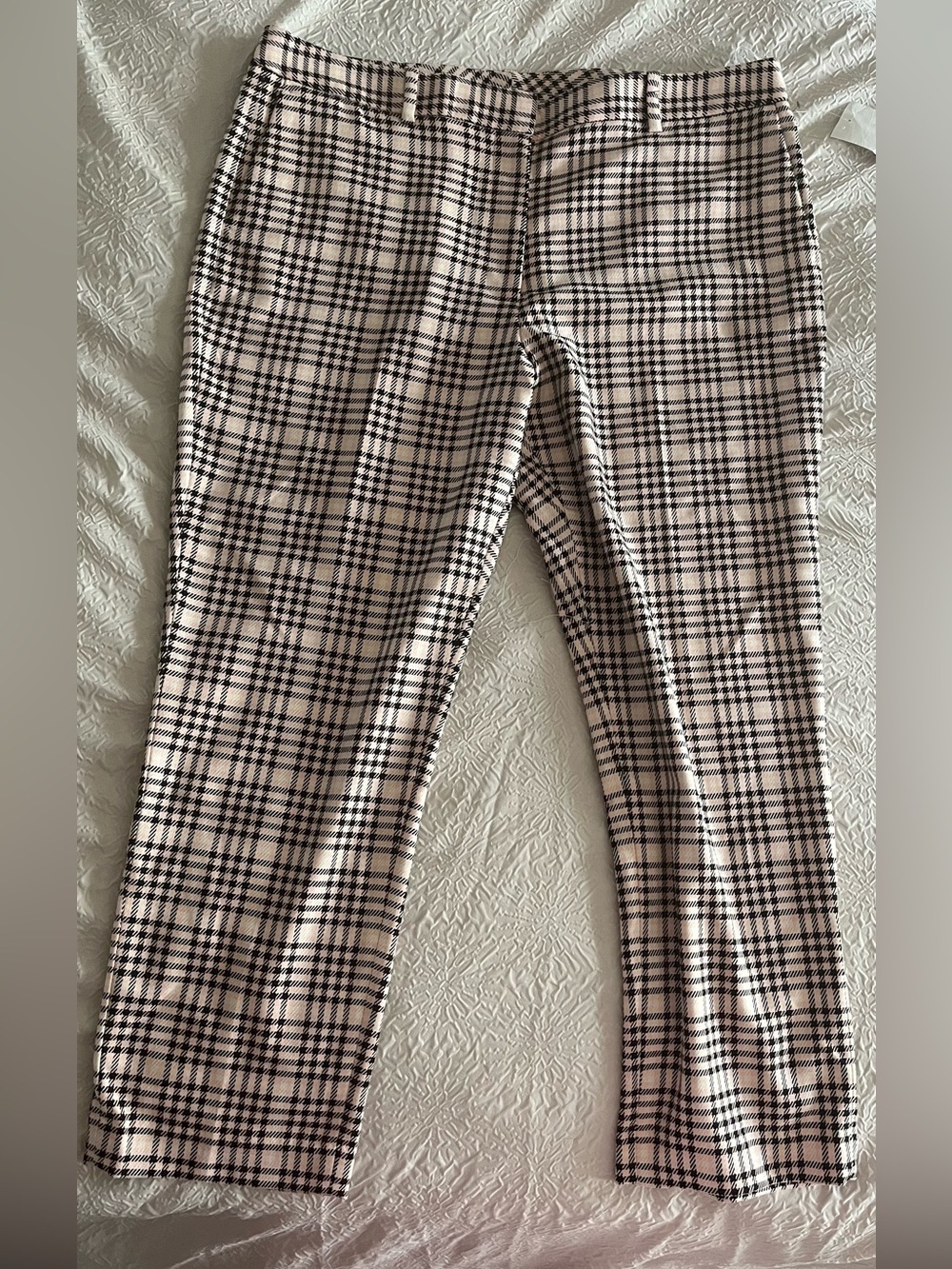 DKNY Cream and Black Plaid Slim Pants